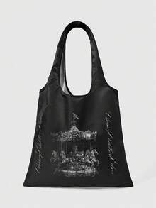 ROMWE Grunge Punk 1 pieza, bolso de mano de mujer con caballo giratorio negro, adecuado para viajes diarios, compras y compras. - Negro - Ver 3