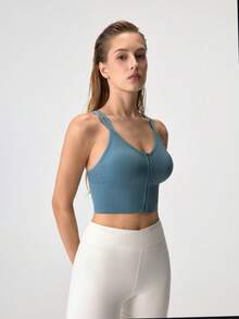 Loungeista EMUPER 1件可愛前拉鍊無縫彈性運動內衣 & 豐盈內衣 女款，聖誕節夏季適用 - 藍色 - 查看 5