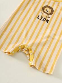 SHEIN Bộ áo liền quần 3 món in hình sư tử dễ thương cho bé sơ sinh, kiểu dáng thường ngày, không tay, thích hợp mặc trong nhà hoặc mùa hè. - Màu vàng - Xem 7