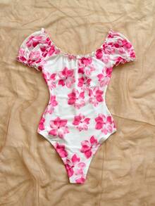 SHEIN WYWH Vacation Casual Floral All-Over Print Bodysuit - Multicolor - View 2