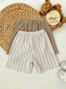 2件套男女童休闲百搭卡其色短裤套装，春夏款 - 卡其色 - 查看 2