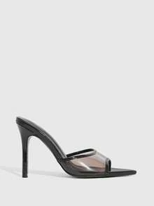 CUCCOO SZL Apricot Mirror Mesh Patchwork Fashionable Sexy Pointed Toe Mule High Heel Sandals For Women Prom Heels Summer Shoes - Black mesh splicing - View 3