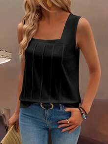 Zayélia 全新夏季女式无袖宽松翻领折扣修身背心 - 黑色 - 查看 5