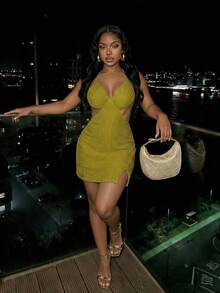 Slaydiva Mùa xuân mới, Lễ hội âm nhạc Xuân Hè, Ngày lễ tình nhân, Lễ Phục sinh, Mùa cưới, Mùa lễ hội, Kỳ nghỉ biển, Thường ngày, Thanh lịch, Đi làm, Mặc hàng ngày, Trang phục công sở, Kỳ nghỉ, Tiệc tùng, Du thuyền, Tiệc tùng, Cơ bản, Hẹn hò hàng ngày, Dây áo mảnh, Cổ chữ V, Hở lưng rộng, Buộc chéo, Chân váy chữ A, Xẻ tà phía trước, Váy màu xanh lá nhạt, Váy ngắn nữ -A - màu xanh lá - Xem 10