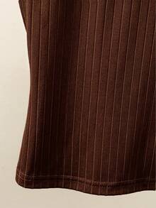 SHEIN Franclia Top sin mangas de unicolor minimalista para mujer, uso casual de todos los días - Marrón - Ver 3