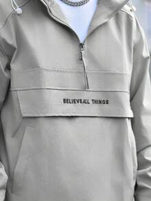 Devon Thys 男士休闲拼接连帽抽绳长袖夹克，适合春秋季穿着 - 淺灰色 - 查看 6