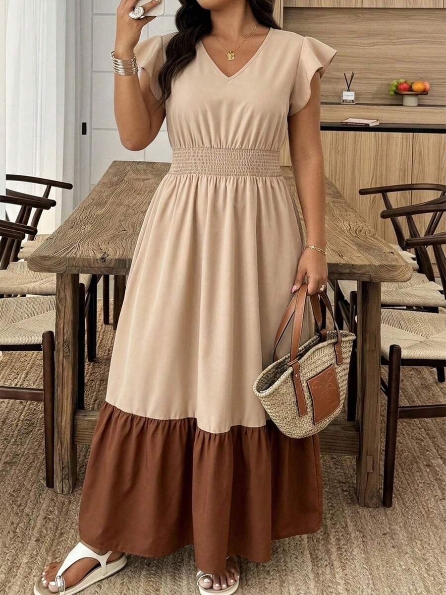 SHEIN Clasi 大码女式V领碎花连衣裙 - 彩色 - 查看 1