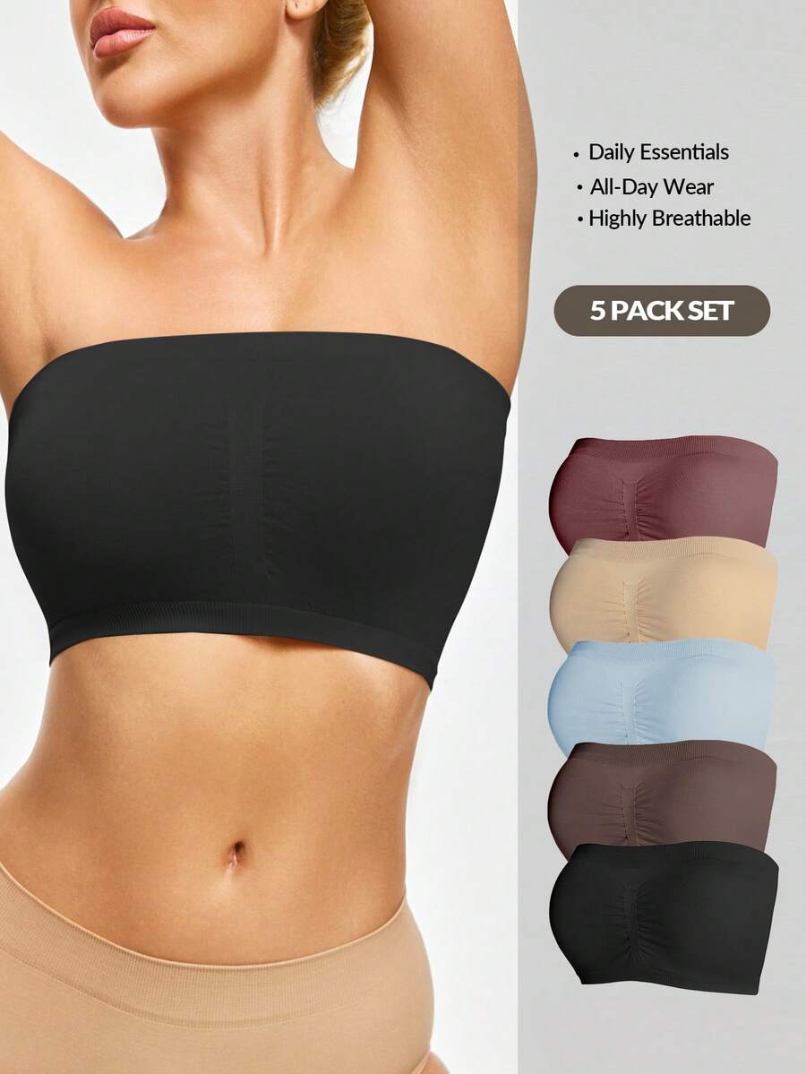 SHAPORA 2026 Hot Selling Women's Fashionable & Comfortable Minimalist Solid Color High Quality Seamless Camisole Bra 5-Pack - Multicolor - View 1