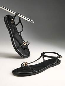 Solezae Dép xỏ ngón đế bằng quai ngang mắt cá chân tối giản, thoải mái dành cho nữ. - màu đen - Xem 8