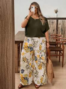 SHEIN CURVE+ 2-Piece Set Of Plus Size Women's Casual Printed Shirt And Pants, Versatile For Spring And Summer, Suitable For Going Out - Multicolor - View 10