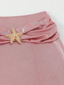Bonvoyette Bộ 3 món đồ bơi liền thân mùa hè mới, chất liệu vải bóng, đính sequin hình sao biển, kiểu quây ngực, dáng đuôi cá, nâng ngực dành cho nữ. - Hồng - Xem 4