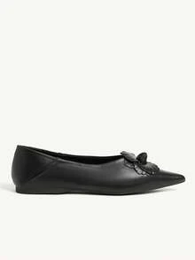 CUCCOO CHICEST Giày nữ mũi nhọn, cổ thấp, đế bằng, họa tiết hoa trà, thoải mái, đa năng, thời trang, đế mềm, thanh lịch. - màu đen - Xem 9