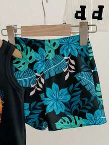 SHEIN Conjunto casual macio e confortável para bebê menino, ideal para primavera e verão, com estampa clássica de prancha de surfe e palmeiras, estampa de folhas tropicais, perfeito para férias e para a praia. - Multicolorido - Ver 6