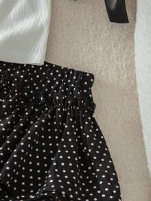 SHEIN Baby Girl Bow Print Camisole Top And Polka Dot Skirt 2-Piece Set - Black and White - View 4