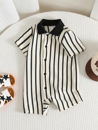 SHEIN Unisex Newborn Baby Boy/Girl Casual Cute Striped Short Sleeve Romper, Baby Boy Outfit Sets, Baby Boy Summer Clothes