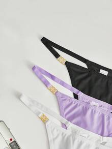 Lowkey Lull 3件套女士时尚百搭简约金属圆环丁字裤，性感内衣，成人款，蜜月，火辣，约会之夜，蕾丝性感内衣，内衣套装，性感套装 - 彩色 - 查看 3