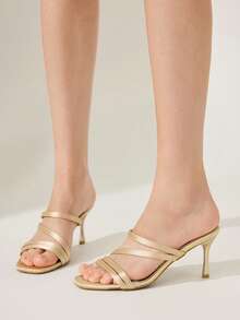CUCCOO CHICEST Women's Fashion Square Toe Celebrity Gold Satin Material Open-Toed Evening Party Party With Skirt Stiletto High Heel Sandals Summer Shoes - Golden JS - View 10