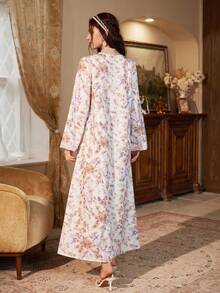 Al Najma 浪漫印花优雅长款宽松休闲阿拉伯风格女装 - 粉色 - 查看 2