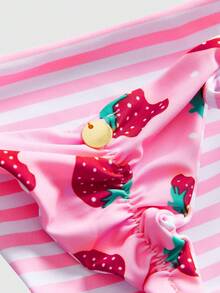 Sweetness Conjunto de bikini con tanga con lazo y fruncido para mujer, diseño con estampado de rayas de frutas reversible y espalda descubierta, estilo minimalista y elegante, adecuado para Navidad, fiesta en la playa, vacaciones de verano 2026 Conjunto de bikini rosa - Rosa - Ver 3