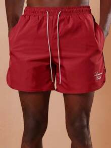 SUMWON Pantaloni scurți de baie pentru bărbați, de vară, cu șnur, tiv curbat, roșii, cu uscare rapidă, sport, sporturi de plajă, sporturi de vacanță, piscină - roșu - Vizualizare 6