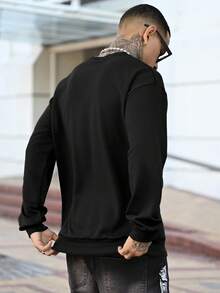 Devon Thys 男士纯色落肩卫衣，适合秋季穿着，长袖上衣 - 黑色 - 查看 2