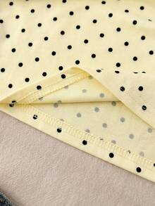 SHEIN Tween Girls' Yellow Knit Casual Minimalist Polka Dot Print Ruched Waist Cropped Top, Suitable For Spring/Summer, Casual, Personalized Styling, Daily Wear - Yellow - View 6