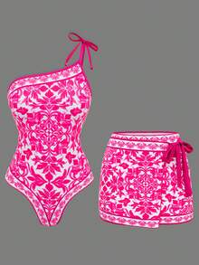 Swim Oasis 2026新款性感连体泳衣女款，涤纶印花度假沙滩裙两件套 - 彩色 - 查看 3