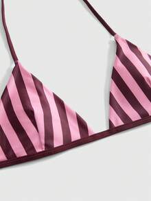 ROMWE Avant Women's Sexy & Fashionable 2 Pieces Swimsuit, Purple Color, Random Print, Suitable For Summer Beach Vacation - Pinkish Brown - View 5