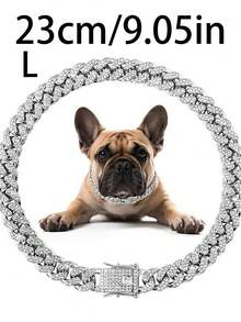 Diamond-Encrusted Silver Dog Collar Dog Necklace Hip-Hop Silver Dog Necklace Large Silver Chain Cat Collar Full Diamond Fashionable Pet Collar - Silver - View 3
