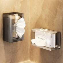 Giá đựng giấy vệ sinh treo tường, không cần khoan, thiết kế tiết kiệm không gian cho khăn giấy lau mặt và khăn tay trong nhà bếp hoặc phòng tắm. - trắng - Xem 2