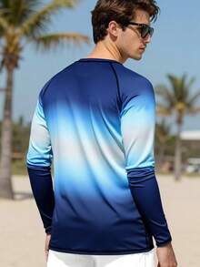 Manfinity Swimmode Men's Ombre Rash Guard, Long Sleeve Swimwear - Blue - View 2
