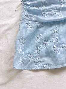 Soleia Women's Floral Embroidery Pleated Casual Cute Versatile Date Vacation Outing Mini Skirt Blue And White Flower Summer - Baby Blue - View 5