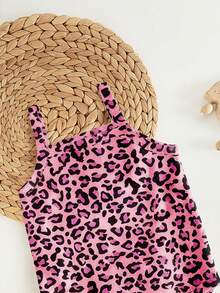 1pc Newborn Baby Girl Casual Fashionable Minimalist Classic Leopard Print Romper, Soft & Comfortable Daily Wear Sleeveless Bodysuit, Summer Outfit - Multicolor - View 4