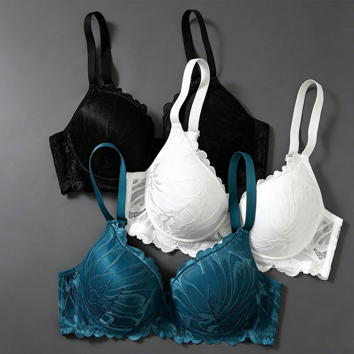 Conjunto de 3 piezas de sujetador de mujer con encaje y parches sexy