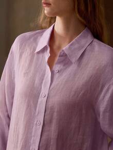 MOTF PREMIUM WOMEN'S 100% LINEN LONG SLEEVE SHIRT, SUITABLE FOR DAILY, DATING AND COMMUTING, SPRING/SUMMER - Purple - View 2