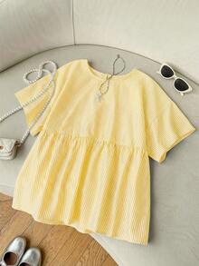 SHEIN EZwear Yellow Striped Woven Women's Shirt - Yellow - View 7
