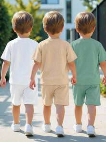 SHEIN Bộ 3 món mua 2 tặng 1: Áo thun cổ tròn tay ngắn dáng rộng và quần short thể thao. - Nhiều màu - Xem 4