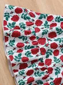 SHEIN Genkimix Kids Young Girl' Floral Print Exposed Waist Bow Decor Elegant Cap Sleeve Dress, Suitable For Summer Outings, Vacations, Parties - White - View 5