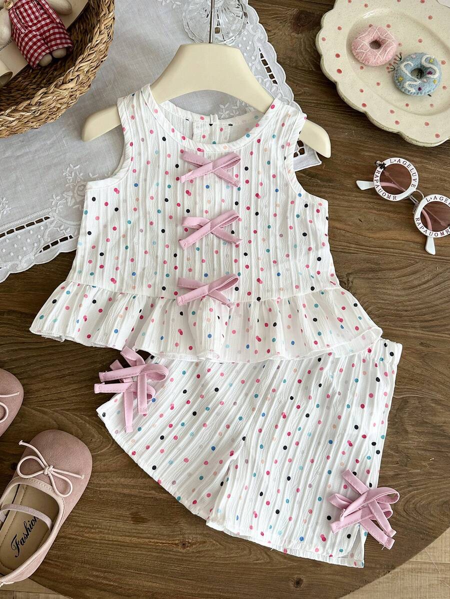 SHEIN 女婴夏季外出两件套可爱休闲格子吊带背心和短裤套装,适合户外出行 - 白色 - 查看 1