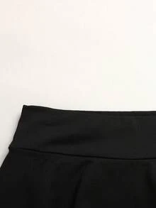 Tween Girl Solid Color Knit Layered Ruffle Design Anti-Chafing Pocket Shorts, Suitable For Sports, Yoga, Tennis - Black - View 6