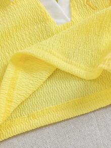 SHEIN Playful Pals 2件組 嬰兒女童淡黃色領口無袖蝴蝶結刺繡V領背心上衣 & 彈性腰輕藍色裙褲 夏季可愛度假風 - 黃色 - 查看 6