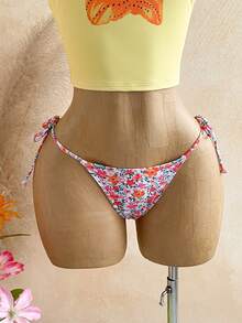Soleia Women's Summer Beach Floral Print Halter Tie Fashionable Bikini Swimsuit Set - Multicolor - View 4