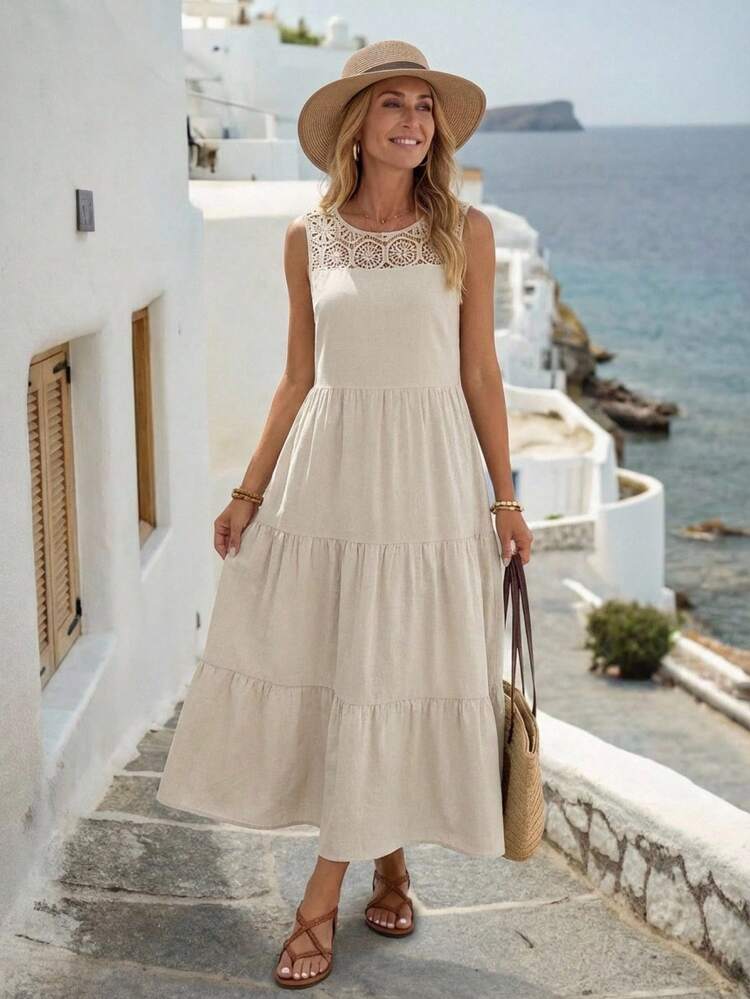 Women's Contrast Lace Sleeveless Casual Dress For Vacation Summer Outfit For Women Summer Dress Beach Dress Graduation Dress For Women Elegant Dresses For Women Summer Holiday Outfits Vacation Dresses Vacation Outfits For Women Holiday Dresses Dresses For Holiday,Summer Dresses For Women Resort Wear Women Vacation Dress Elegant Summer Dresses For Women Picnic Dresses For Women Buissness Casual Women Dress
