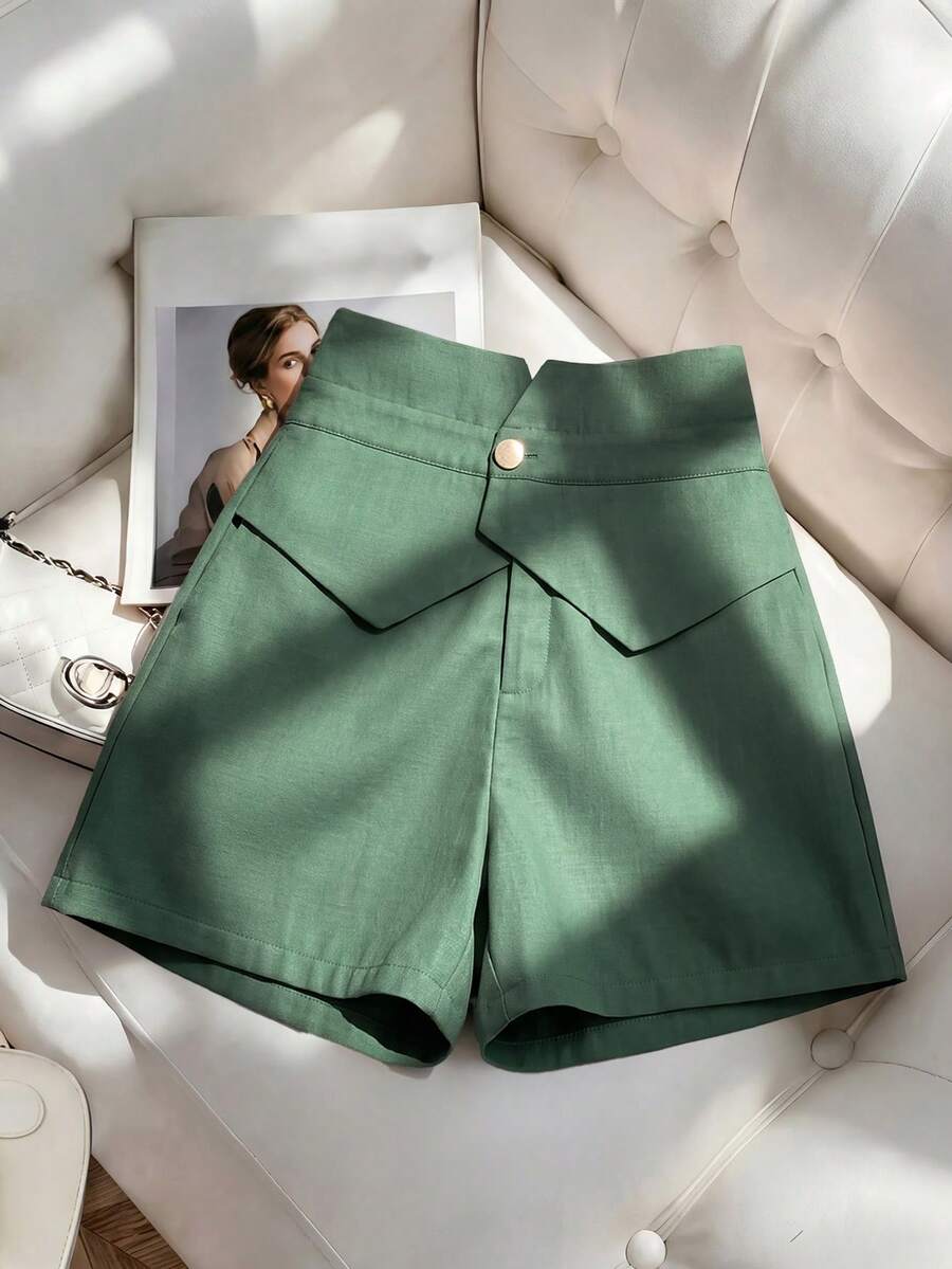Xyvia Quần short skinny giả eo, gợi cảm, tối giản. - xanh quân đội - Xem 1