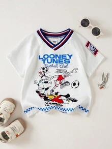 LOONEY TUNES X SHEIN Cartoon Letter Print Short Sleeve T-Shirt For Young Boy - White - View 2
