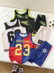 SHEIN Bộ 6 món đồ thể thao thường ngày cho bé trai, áo thun cổ tròn và quần short in chữ, trang phục trẻ em, quần áo bé trai đi học. Thích hợp cho tiệc sinh nhật, tiệc tùng, biểu diễn, đám cưới, lễ rửa tội, lễ khai giảng. Thích hợp cho sử dụng hàng ngày, thích hợp cho đi học, thích hợp cho du lịch, thích hợp cho thể thao, thích hợp cho mùa xuân, mùa hè. - Nhiều màu - Xem 3