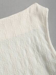 Sweetra 女士时尚百搭褶裥后系带纹理衬衫 - 米色 - 查看 4