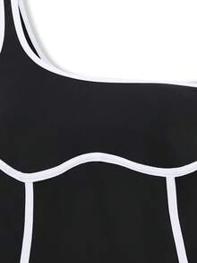 SHEIN HypeZone 女士修身黑白运动连体裤 - 黑與白 - 查看 7