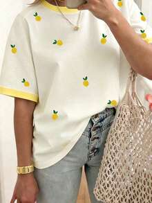 EMERY ROSE 女士水果图案短袖T恤，休闲户外服，可爱T恤，家居服 - 彩色 - 查看 3