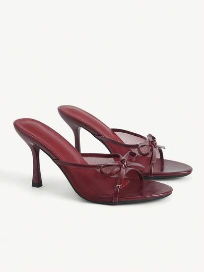 CUCCOO CHICEST Sandalias de mujer, primavera y verano, con costura de malla y decoración de lazo, de punta abierta, tacón de aguja, para uso diario, tacones altos negros.